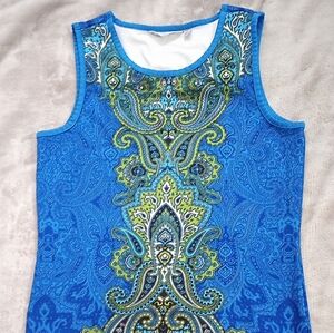 Athleta Blue Paisley Muscle Up Sleeveless Top Tank S